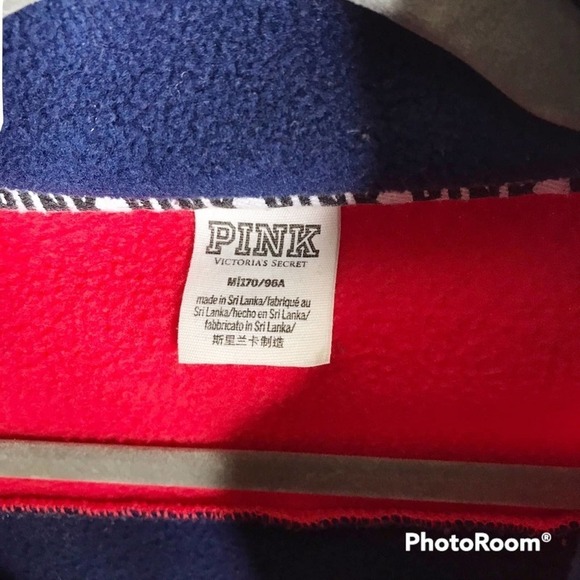 Victoria’s Secret PINK polar fleece red and blue striped quarter zip sweater - Picture 6 of 6